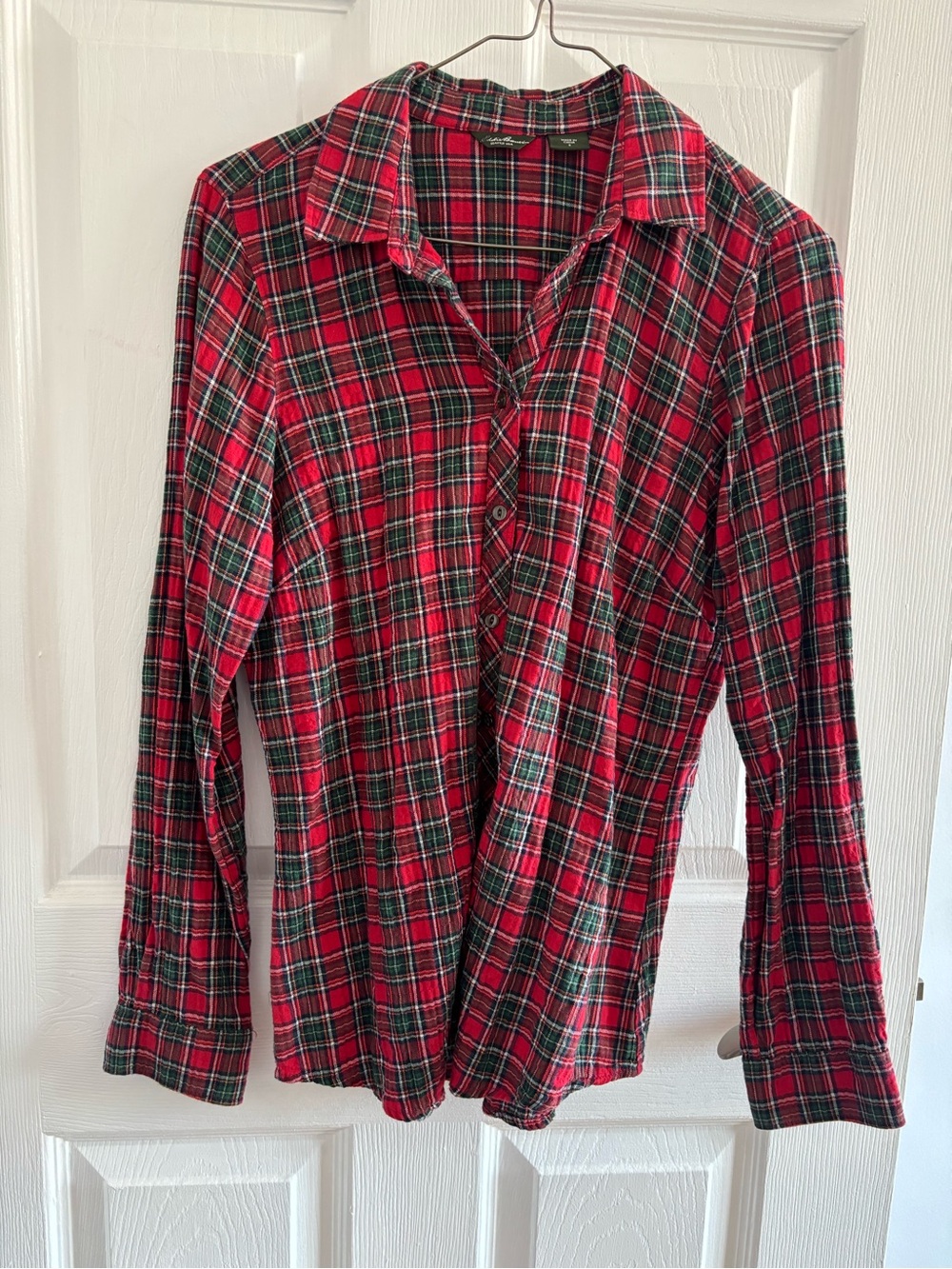 Eddie Bauer Red and Green Plaid Flannel Shirt